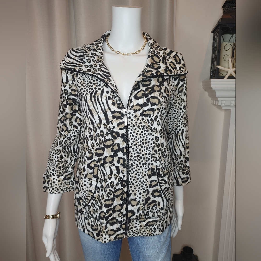 KIM ROGERS EXTENDED COLLAR ANIMAL PRINT JACKET, Multi-Color S - Picture 1 of 8